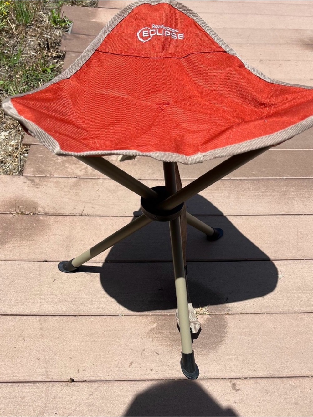 Eclipse Red Canvas Tripod Folding Stool with Tan Trim